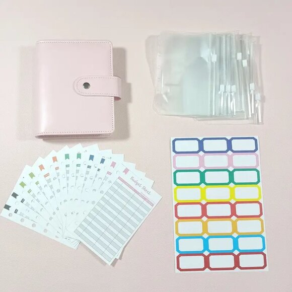Pink Leather BUDGET BINDER Cash Envelopes 8 Zipper Pockets/24 Labels NWT - Picture 1 of 3